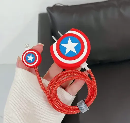 3D Cartoon Character Silicone Charger Case Cover for iPhone 18W/20W | Captain America Design
