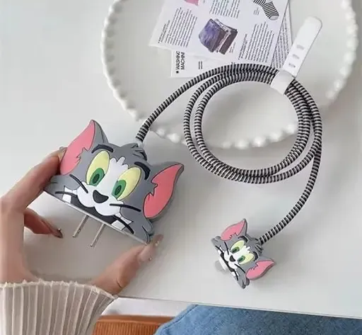 3D Cartoon Tom Design Charger Cover for iPhone 18W-20W USB-C Power Adapter